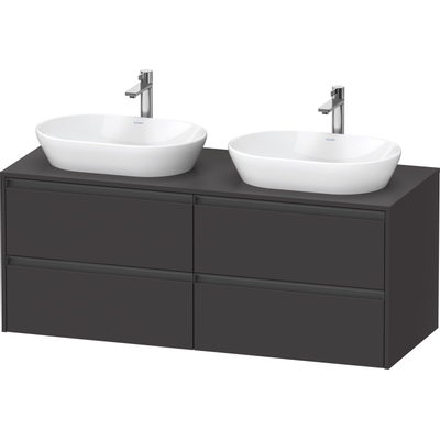 Duravit Ketho.2 Wastafelonderbouwkast - inclusief consoleplaat - met 4 laden - voor dubbele waskommen - 140x55x56.8cm - met handgrepen antraciet - grafiet supermat