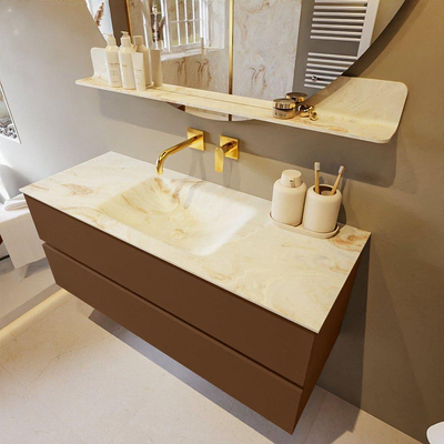 Mondiaz VICA-DLUX ensemble de meuble de salle de bain - 120cm - meuble sous-vasque reposant - 2 tiroirs - lavabo encastré cloud milieu - sans trous de robinet - miroir modèle spot - version XL 60cm de haut - frappe