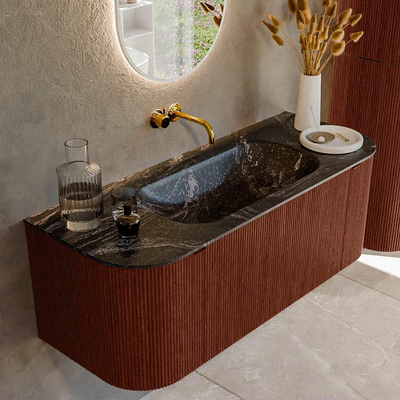 Mondiaz KURVE-DLUX Badkamermeubelset - 120x46x40cm - 1 lade - 2 deuren - wastafel solid surface - midden - zonder kraangat - Ruby