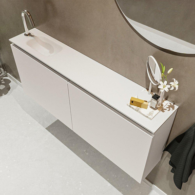 MONDIAZ TURE Toiletmeubel 120x23x50cm met 1 kraangaten 2 deuren linen mat Wastafel Eden links Solid Surface Wit