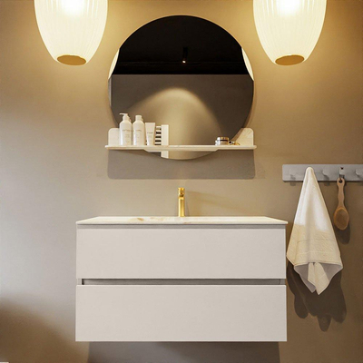 MONDIAZ VICA-DLUX Badkamermeubelset - 90cm - onderkast linen- 2 lades - inbouw wastafel cloud midden - 1 kraangat - 60cm hoge versie - frape
