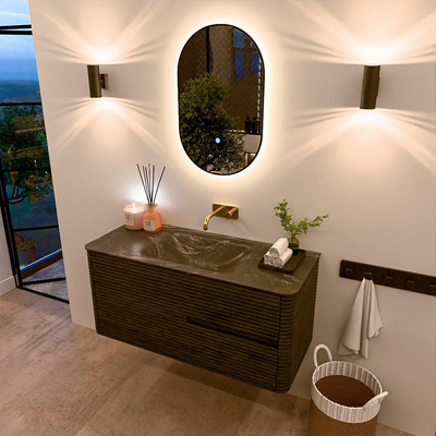 Mondiaz CIRO-DLUX Ensemble de meubles de salle de bains - 110x45x50cm - vasque en solid surface Lava - 1 bassin au milieu - sans trous de robinet - 2 tiroirs - Shadow