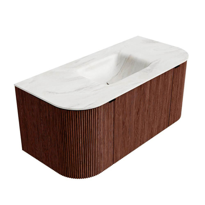 Mondiaz KURVE-DLUX Ensemble de meuble de salle de bains - 100x46x40cm - 1 tiroir - 2 portes - vasque solid surface - au milieu - sans trou de robinet - Ruby