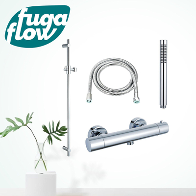 FugaFlow Eccelente Sobrado Ensemble de douche barre curseur avec douchette stick, flexible en métal et robinet de douche Chrome