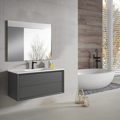 Saniclass Prime Core Ensemble meuble de salle de bains - 100x50x45cm - 1 vasque rectangulaire en céramique blanche - 1 trou de robinet - 2 tiroirs - miroir rectangulaire - mat anthracite