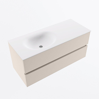 Mondiaz VICA Ensemble de meuble de salle de bain - 110cm - meuble sous-vasque lin - 2 tiroirs - lavabo lune gauche - 1 trou de robinet - version haute de 60cm - talc