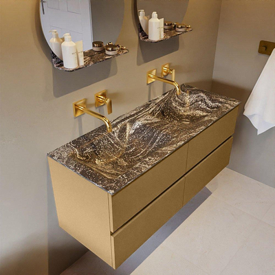 Mondiaz VICA-DLUX ensemble de meuble de salle de bain - 120cm - meuble sous-vasque oro - 4 tiroirs - lavabo encastrée cloud double - sans trous de robinet - version haute de 60cm - lave