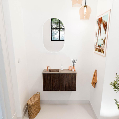 Mondiaz JOYA-DLUX 70cm toiletmeubel - kleur Walnut - Wastafel FAYE positie Links 1 kraangat kleur Arena.