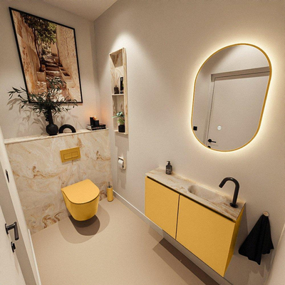 MONDIAZ TURE-DLUX Meuble de toilette 80cm Ocher. EDEN lavabo Frappe position droite. Avec 1 trou de robinet.