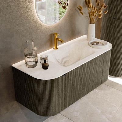 Mondiaz KURVE-DLUX Ensemble de meuble salle de bain - 110x46x40cm - 1 tiroir - 2 portes - lavabo en solid surface - milieu - 1 trou de robinet - Shadow