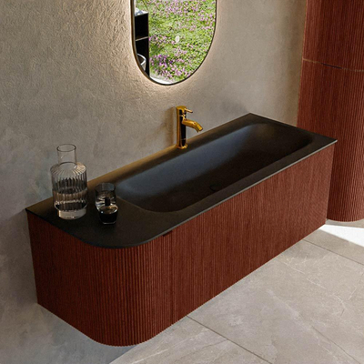 Mondiaz KURVE Badkamermeubelset - 125x46x40cm - 1 lade - 1 deur - wastafel solid surface - rechts - 1 kraangat - Ruby
