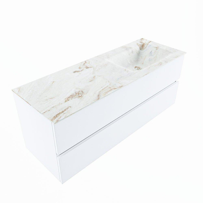 MONDIAZ VICA-DLUX Ensemble meuble de salle de bains - 130cm - meuble bas talc - 2 tiroirs - lavabo encastré cloud à droite - 1 trou de robinet - version haute 60cm - frape