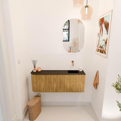 Mondiaz JOYA 111.6cm toiletmeubel - ronding links kleur Oak - Wastafel FAYE positie Rechts Zonder kraangat kleur Urban.