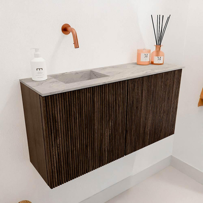 Mondiaz JOYA-DLUX Meuble WC 80cm - couleur Walnut - Lavabo FAYE position Gauche Sans trou de robinet couleur Glace