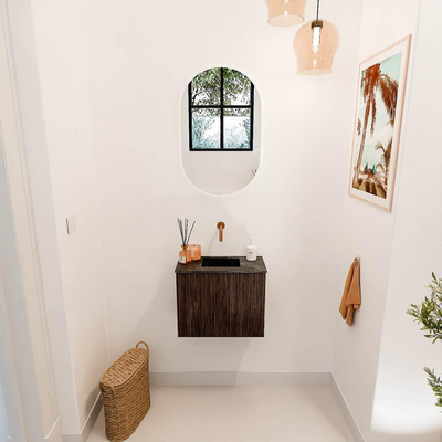 Mondiaz JOYA-DLUX 50cm toiletmeubel - kleur Walnut - Wastafel FAYE positie Midden Zonder kraangat kleur Lava.