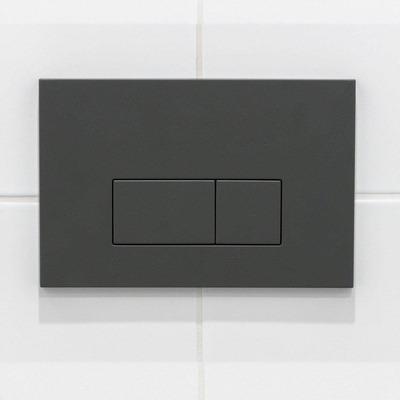 QeramiQ Dely Swirl Toiletset - 36.3x51.7cm - Geberit UP320 inbouwreservoir - met Burda frame - slimzitting - bedieningsplaat antraciet mat - rechthoekige knoppen - glans wit