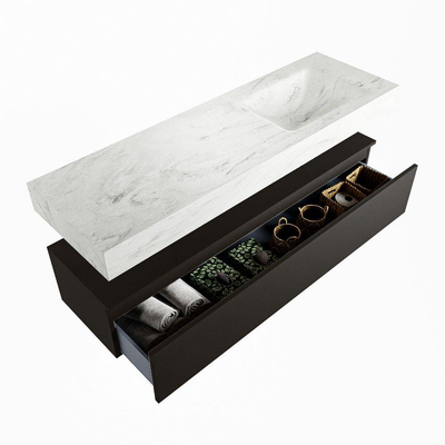 Mondiaz ALAN-DLUX Ensemble de meuble - 150cm - meuble Urban mat - 1 tiroir - Lavabo Cloud Opalo suspendu - vasque Droite - 1 trou de robinet