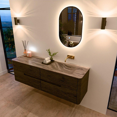 Mondiaz CIRO-DLUX Ensemble de meubles de salle de bains - 160x45x50cm - vasque en solid surface Sombra - 1 bassin à droite - sans trous de robinet - 4 tiroirs - Shadow
