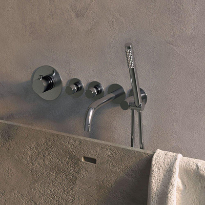 Brauer Chrome Edition Mitigeur bain sur gorge encastrable avec 2 robinets d'arrêt, bec déverseur et douchette stick Chrome
