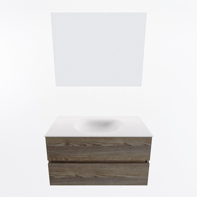 Mondiaz VICA ensemble de meuble de salle de bain - 90cm - meuble sous-vasque marron foncé gris - 2 tiroirs - lavabo lune milieu - 1 trou de robinet - couleur talc - miroir LED - version XL 60cm haut