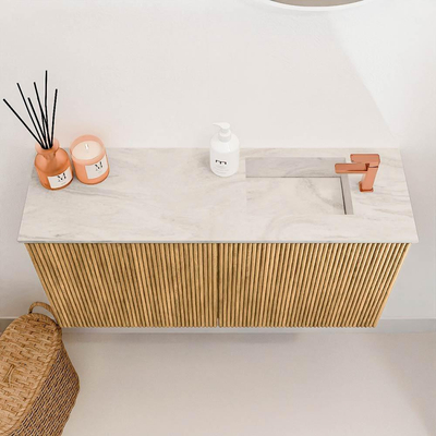 Mondiaz JOYA-DLUX 80cm toiletmeubel - kleur Oak - Wastafel FAYE positie Rechts 1 kraangat kleur Ostra.