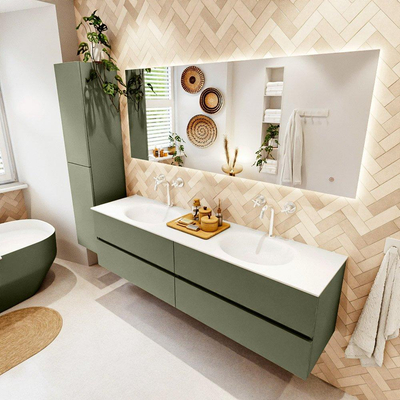Mondiaz VICA Ensemble meuble de salle de bains - 180cm - army - 4 tiroirs - Lavabo MOON - double 2 trous de robinet - couleur talc - Version XL 60cm de haut