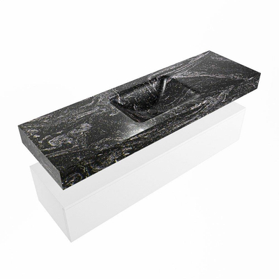 Mondiaz ALAN-DLUX Ensemble de meuble - 150cm - meuble Talc mat - 1 tiroir - Lavabo Cloud Lava suspendu - vasque Centre - 1 trou de robinet