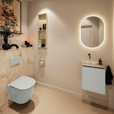 MONDIAZ TURE-DLUX Meuble toilette - 40cm - Greey - EDEN - vasque Frappe - position gauche - sans trou de robinet