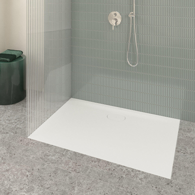 Villeroy & Boch Ecora douchebak - 120x80x3.5cm - afvoer lange zijde - stone white (wit)