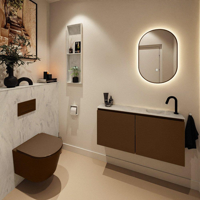 MONDIAZ TURE-DLUX meuble WC 100 cm Rust. EDEN lavabo Opalo position droite. Avec 1 trou de robinet.