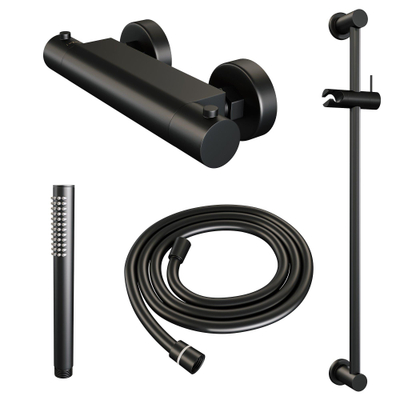 Robinet de douche Brauer Black Edition à encastrer - barre de douche - 1 fonction - 2 boutons lisses - douchette à main 1 jet - noir mat
