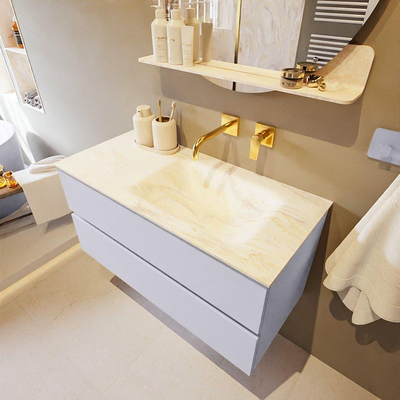 Mondiaz VICA-DLUX Ensemble de meuble de salle de bain - 100cm - meuble sous-vasque cale - 2 tiroirs - lavabo encastré cloud droite - sans trous de robinet - version haute de 60cm - ostra