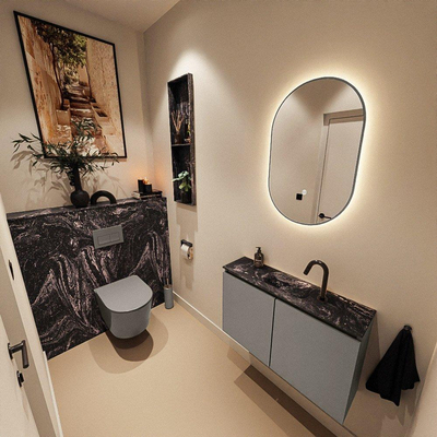 MONDIAZ TURE-DLUX Meuble toilette - 80cm - Smoke - EDEN - vasque Lava - position centrale - 1 trou de robinet