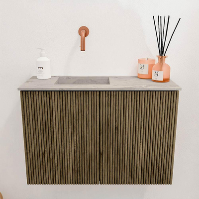 Mondiaz JOYA-DLUX 60cm toiletmeubel - kleur Dusk - Wastafel FAYE positie Links Zonder kraangat kleur Glace.