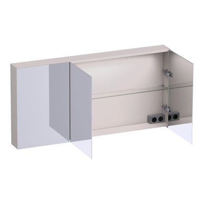 BRAUER Impress Deluxe armoire de toilette - 140x70x15cm - éclairage interne et externe - 3 portes miroir double face - sable mat