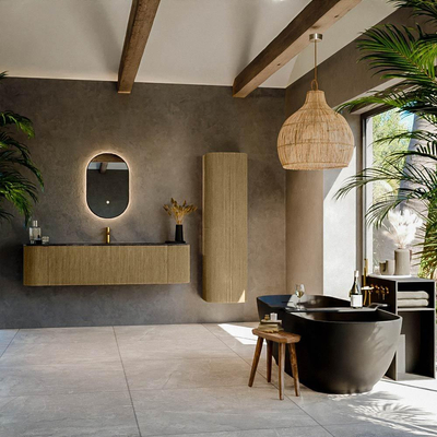 Mondiaz KURVE-DLUX Ensemble de meuble salle de bain - 170x46x40cm - 1 tiroir - 2 portes - lavabo en solid surface - milieu - 1 trou de robinet - Dusk