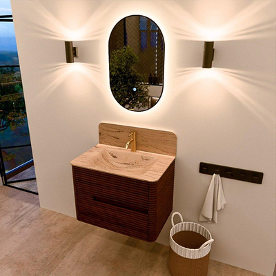 Mondiaz CIRO-DLUX Ensemble de meubles de salle de bains - 70x45x50cm - Plan vasque en solid surface Arena - 1 vasque au milieu - 1 trou de robinet - 2 tiroirs - Ruby