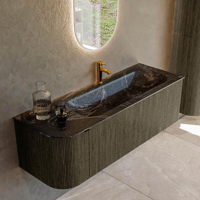 Mondiaz KURVE-DLUX Badkamermeubelset - 135x46x40cm - 1 lade - 1 deur - wastafel solid surface - rechts - 1 kraangat - Shadow