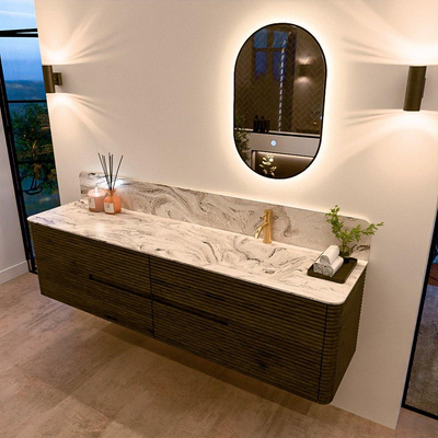 Mondiaz CIRO-DLUX Meuble de salle de bains - 190x45x50cm - Vasque solid surface Glace - 1 lavabo à droite - 1 trou de robinet - 4 tiroirs - Shadow