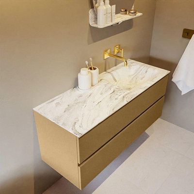 MONDIAZ VICA-DLUX Ensemble meuble de salle de bains - 120cm - meuble bas oro - 2 tiroirs - lavabo encastré cloud à droite - sans trous de robinet - version hauteur 60cm - glace