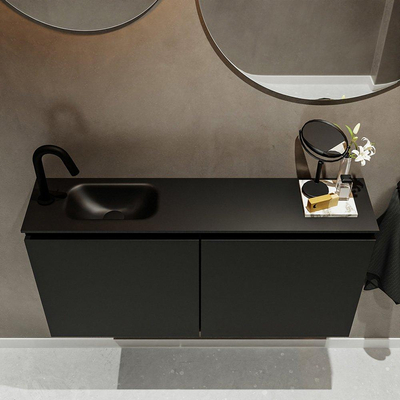 Mondiaz TURE Meuble lave-mains 100x23x50cm 1 trou de robinet 2 portes Urban mat Lavabo Eden Gauche Solid Surface Noir