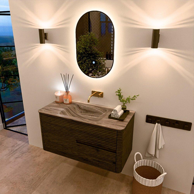 Mondiaz CIRO-DLUX Badkamermeubelset - 100x45x50cm - Solid surface wastafel Sombra - 1 wasbak Midden - zonder kraangaten - 2 lades - Shadow