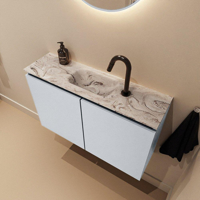 MONDIAZ TURE-DLUX Meuble toilette - 80cm - Clay - EDEN - vasque Glace - position centrale - 1 trou de robinet