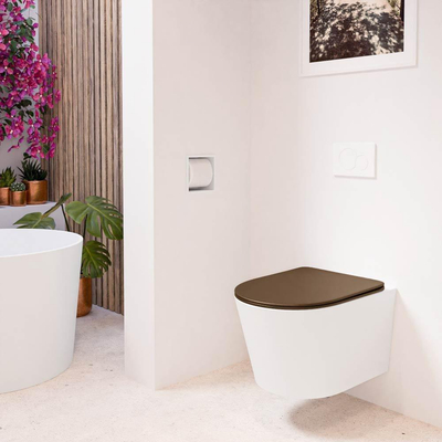MONDIAZ LAVIE WC suspendu - 36x53cm - sans bride - Rust (marron) - softclose - quick-release - abattant WC - Talc (offwhite)