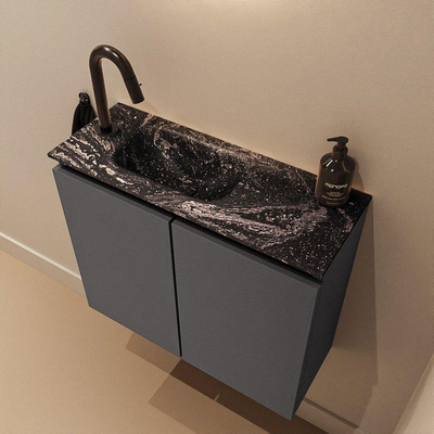 MONDIAZ TURE-DLUX 60cm toiletmeubel Dark Grey. EDEN wastafel Lava positie links. Met 1 kraangat.