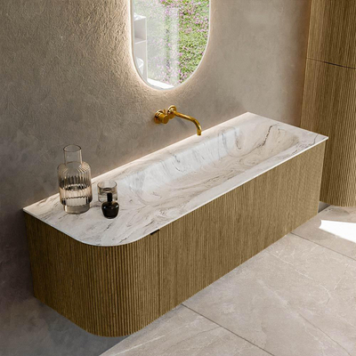 Mondiaz KURVE-DLUX Badkamermeubelset - 135x46x40cm - 1 lade - 1 deur - wastafel solid surface - rechts - zonder kraangat - Dusk