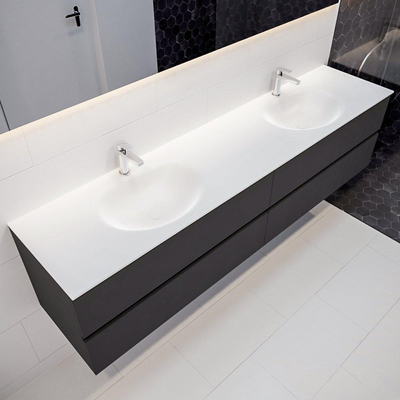 Mondiaz VICA ensemble de meuble de salle de bain - 200cm - meuble sous-vasque gris foncé - 4 tiroirs - lavabo moon double - 2 trous de robinet - miroir LED - version XL 60cm de haut