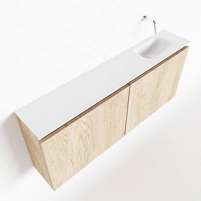 MONDIAZ TURE Toiletmeubel 120x23x50cm met 0 kraangaten 2 deuren washed oak mat Wastafel Eden rechts Solid Surface Wit
