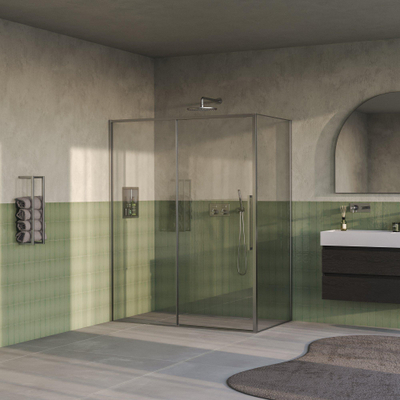 BRAUER Galactic Douchecabine - 160x90x200cm - met schuifdeur - helder glas - omkeerbaar - incl. glascoating - geborsteld RVS PVD