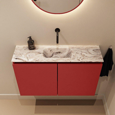 MONDIAZ TURE-DLUX Meuble toilette - 80cm - Fire - EDEN - vasque Glace - position centrale - sans trou de robinet